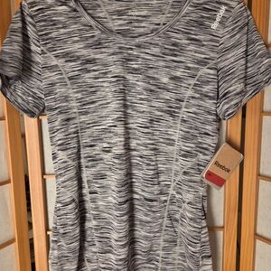 NWT WOMENS REEBOOK SPORT GRAY/BLACK SLIM MOISTURE WICK POLYESTER T-SHIRT SMALL